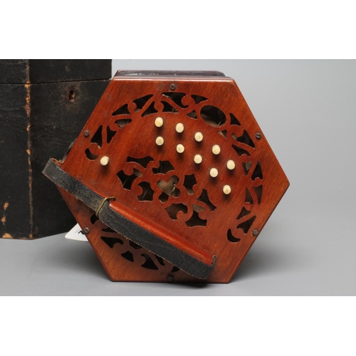 642 - A LACHENAL & CO., LONDON CONCERTINA, Serial No.139490, with mahogany ends and twenty-one bone button... 