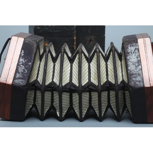 642 - A LACHENAL & CO., LONDON CONCERTINA, Serial No.139490, with mahogany ends and twenty-one bone button... 