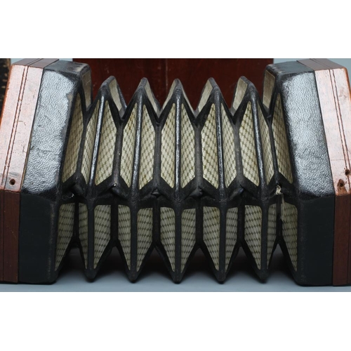 643 - A LACHENAL & CO., LONDON CONCERTINA, Serial No. 14810, with mahogany ends and twenty-one bone button... 