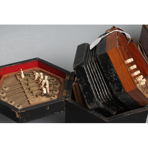 644 - A LACHENAL & CO., LONDON CONCERTINA, Serial No. 84297, with mahogany ends and twenty one bone button... 