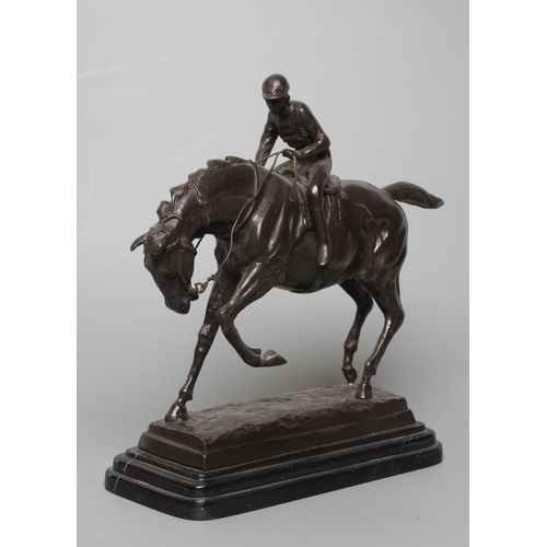 684 - AFTER PIERRE JULES MENE (French 1810-1879) Equestrian Figure, 20th century, bronze, the oblong base ... 