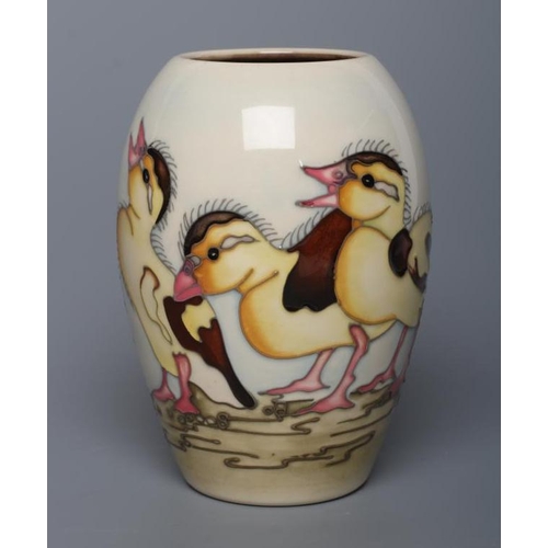 73 - A MOORCROFT POTTERY SPRING DUCKLINGS VASE, 2016, of ovoid form, tubelined and painted in colours,des... 