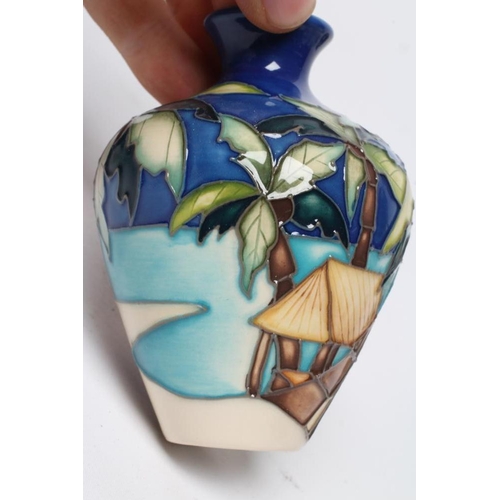 84 - A MOORCROFT POTTERY SMALL VASE, 2015, of flared rounded form tubelined and painted in colours with t... 