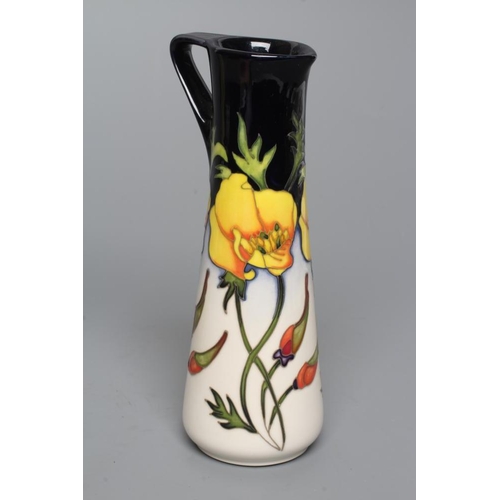 89 - THREE MOORCROFT POTTERY EWERS of tapering cylindrical form, comprising Imagination, 2018, Pollinator... 