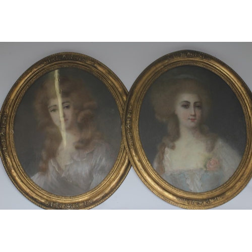 758 - BRITISH SCHOOL (18th century) Portraits of Sisters(?), head and shoulders, a pair of pastels, unsign... 