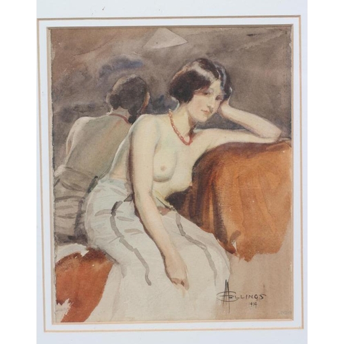 761 - ALBERT HENRY COLLINGS (1868-1947) Seated Female Nude, watercolour and pencil, signed and dated 1918,... 