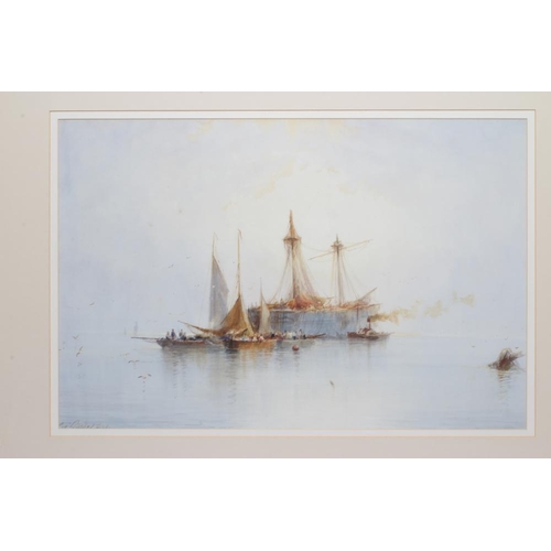 764 - WILLIAM BARKER (19th/20th Century), Shipping in a Calm, watercolour and pencil heightened with white... 