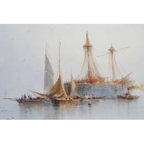 764 - WILLIAM BARKER (19th/20th Century), Shipping in a Calm, watercolour and pencil heightened with white... 