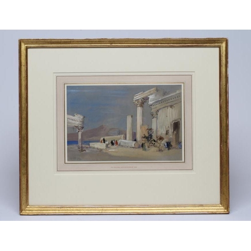 766 - HERCULES BRABAZON BRABAZON (1821-1906) Figures By a Ruined Temple, watercolour and pencil heightened... 