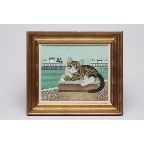 784 - ALFRED DANIELS (1924-2015) Cat Resting by a Pier, gouache on board, signed and dated 2004, 10