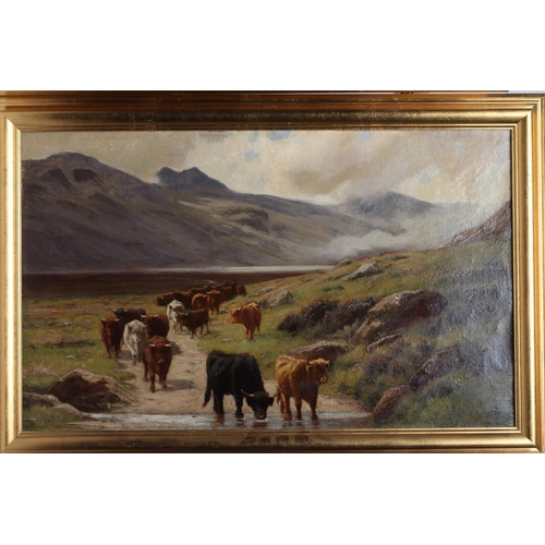 792 - STEPHEN ENOCH HOGLEY (1842-1927) Highland Cattle Watering, and Highland Cattle On a Mountain Path, o... 