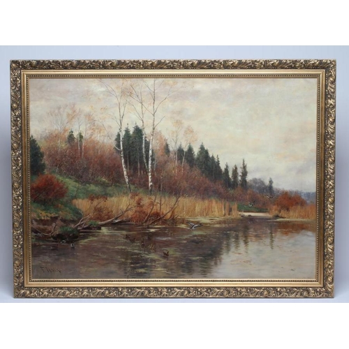 793 - FRIEDRICH NATH (Russian 1859-1925) Autumnal River Scene, oil on canvas, signed, 26 1/4