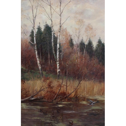 793 - FRIEDRICH NATH (Russian 1859-1925) Autumnal River Scene, oil on canvas, signed, 26 1/4