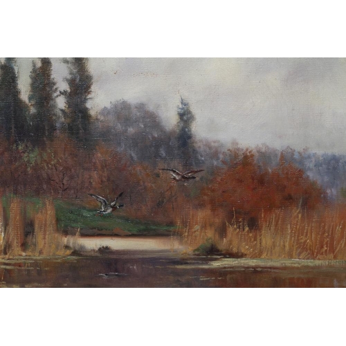 793 - FRIEDRICH NATH (Russian 1859-1925) Autumnal River Scene, oil on canvas, signed, 26 1/4