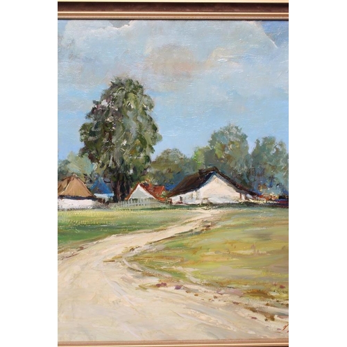 796 - ZBIGNIEW LITWIN (Polish 1914-2001) Rural Village Scene, oil on board, signed and dated (19)83, inscr... 