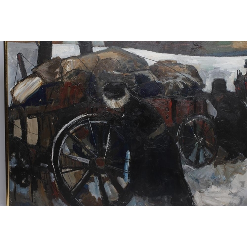 821 - TOM DURKIN (1928-1990) Expulsion of the Russian Jews, oil on board, signed, 30 1/2