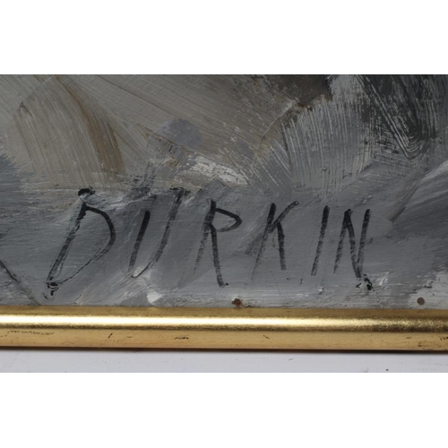 821 - TOM DURKIN (1928-1990) Expulsion of the Russian Jews, oil on board, signed, 30 1/2