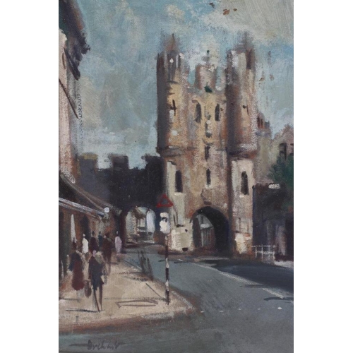 837 - STANLEY ORCHART (1920-2005) View of Micklegate York, oil on board, signed, dated 1960 to reverse, 12... 