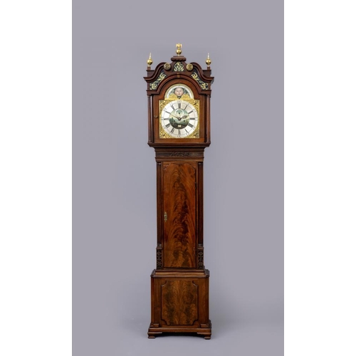 851 - A MAHOGANY LONGCASE SIGNED RALPH CLAYTON, MARPLE, the eight day movement with anchor escapement stri... 