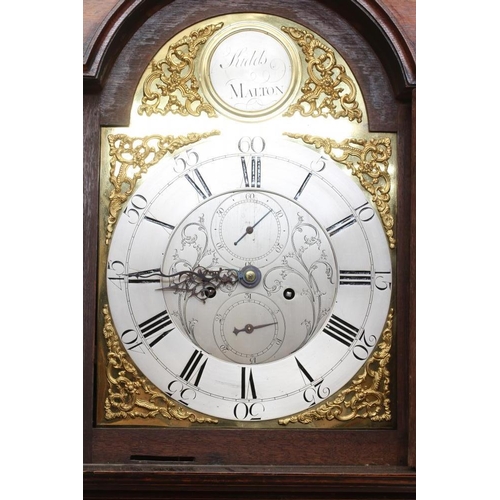 852 - AN OAK LONGCASE SIGNED KIDDS, MALTON, late 18th century, the eight day movement with anchor escapeme... 