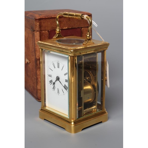 853 - A BRASS CARRIAGE CLOCK, early 20th century, the twin barrel movement with platform escapement striki... 