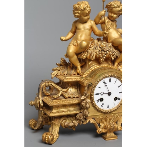 854 - A FRENCH ORMOLU MANTEL CLOCK, 19th century, the twin barrel movement with anchor escapement and outs... 