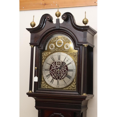 856 - A MAHOGANY CHIMING LONGCASE, the triple weight movement quarter chiming on eight bells, 14 1/2