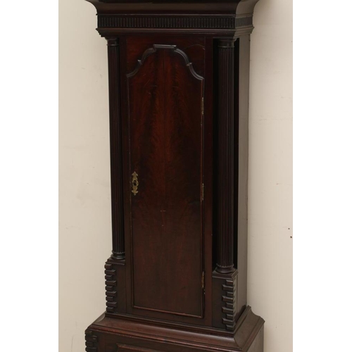 856 - A MAHOGANY CHIMING LONGCASE, the triple weight movement quarter chiming on eight bells, 14 1/2