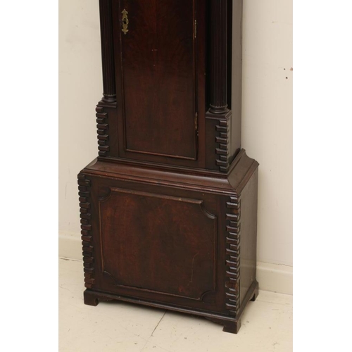 856 - A MAHOGANY CHIMING LONGCASE, the triple weight movement quarter chiming on eight bells, 14 1/2