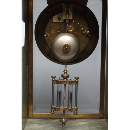 858 - A FRENCH MARBLE MANTEL CLOCK, the twin barrel movement with Brocot escapement and mercury pendulum s... 