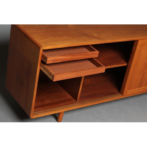 879 - A SWEDISH TEAK RETRO SIDEBOARD, mid 20th century, the fascia with four sliding panelled doors with i... 