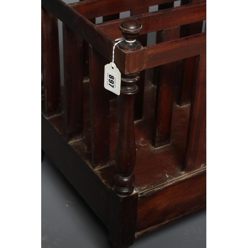 897 - A MAHOGANY CANTERBURY, early 19th century, of oblong form with four slatted divisions surmounted by ... 