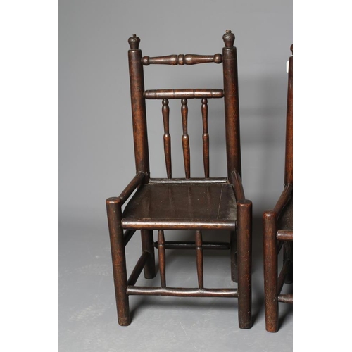 905 - AN ASH AND OAK BACKSTOOL, c.1700 (?), the plain uprights with incised banding and turned finials, sp... 