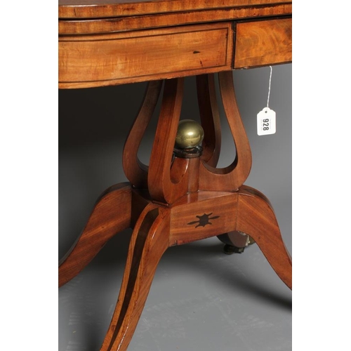 928 - REGENCY MAHOGANY FOLDING CARD TABLE, early 19th century, of rounded oblong form with ebony stringing... 