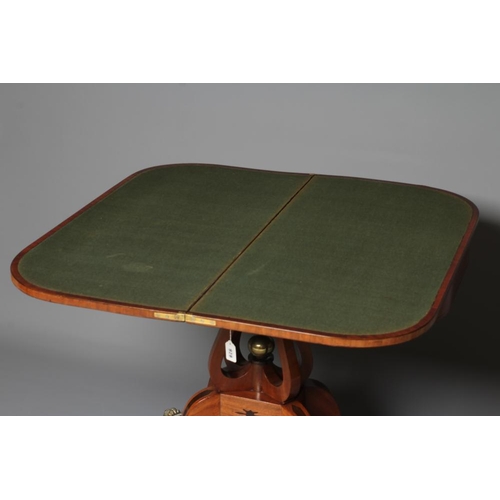 928 - REGENCY MAHOGANY FOLDING CARD TABLE, early 19th century, of rounded oblong form with ebony stringing... 