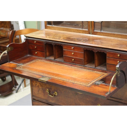 929 - A GEORGIAN MAHOGANY SECRETAIRE BOOKCASE, third quarter 18th century, the dentil moulded cornice over... 