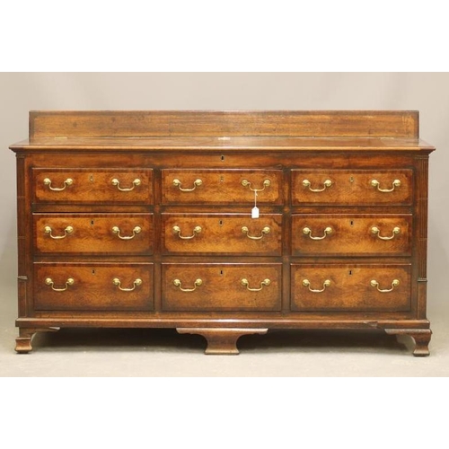 930 - A GEORGIAN OAK AND MAHOGANY BANDED LANCASHIRE DRESSER, second half 18th century, the top with ledge ... 