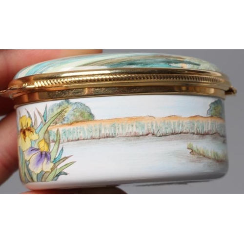 170 - A MOORCROFT ENAMEL OVAL BOX AND COVER, 2018, painted with the Willow Fen pattern, black printed mark... 