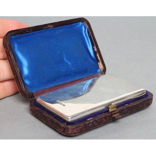 179 - A VICTORIAN SILVER CARD CASE, maker George Unite, Birmingham 1891, of plain rounded oblong form, hin... 