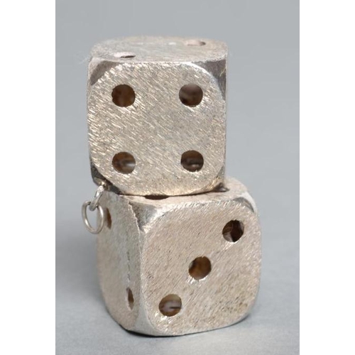 187 - A PAIR OF SILVER HOLLOW DICE, maker's mark indistinct, London 1975, with hanging loops, 3/4