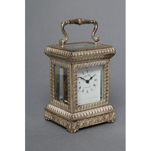 A MODERN SILVER CARRIAGE CLOCK, maker House of Lawrian, London 1978, of ...