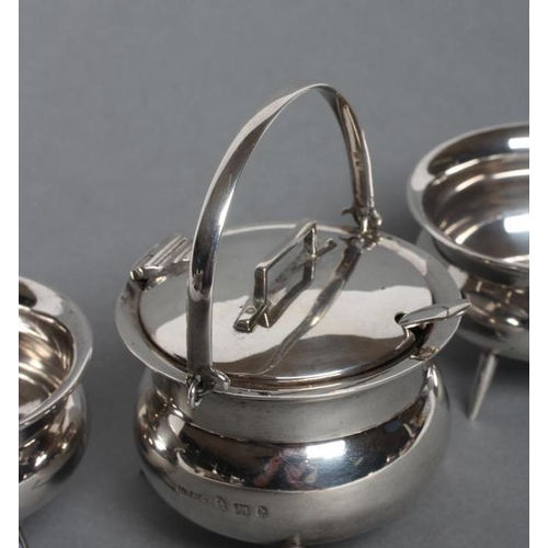 207 - A LATE VICTORIAN NOVELTY THREE PIECE SILVER CAULDRON CRUET, maker Louis Blatter & Co., Birmingham 19... 