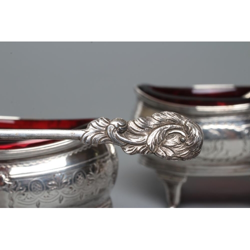 230 - A PAIR OF LATE GEORGE III SILVER SALTS, maker Crespin Fuller, London 1808, of bombe oval form raised... 