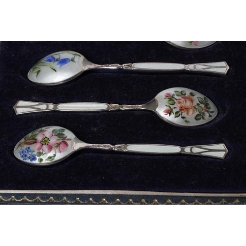 234 - A SET OF SIX SILVER COFFEE SPOONS, maker Henry Clifford Davis, Birmingham 1959, white enamelled and ... 