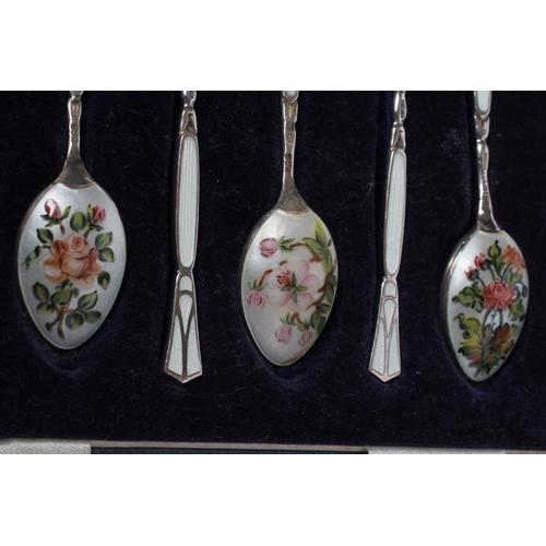 234 - A SET OF SIX SILVER COFFEE SPOONS, maker Henry Clifford Davis, Birmingham 1959, white enamelled and ... 