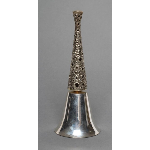 238 - STUART DEVLIN - a silver table bell, London 1968, the conical gilt handle cast and pierced with abst... 