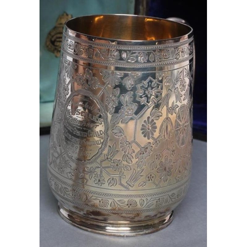 243 - A LATE VICTORIAN SILVER CHRISTENING MUG, maker Nathan & Hayes, London 1888, of tapering rounded cyli... 