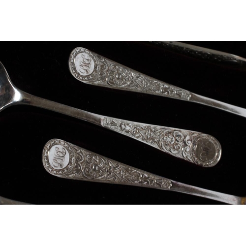 250 - A SET OF TWELVE LATE VICTORIAN SILVER TEASPOONS, maker Walker & Hall, Sheffield 1893, in Italian sty... 