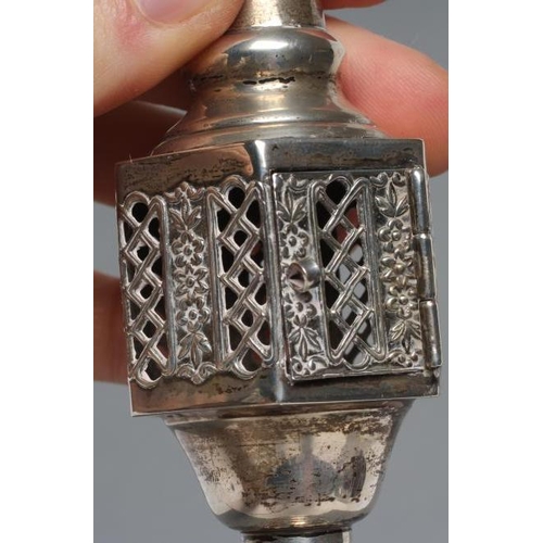 254 - A JEWISH SPICE TOWER, stamped Sterling, ESCO, the cone topped by a flag over a hexagonal pierced box... 