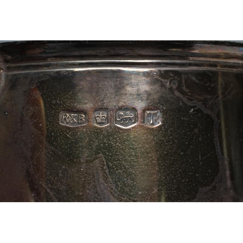 264 - A SILVER PINT MUG, maker Roberts & Belk, Sheffield 1961, of girdled tapering cylindrical form with C... 